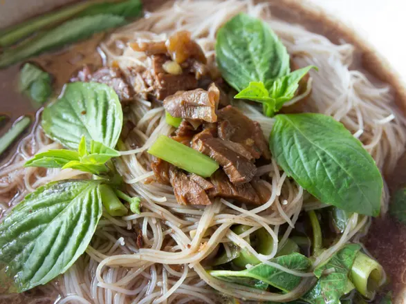 Thai-style pho noodles with basil