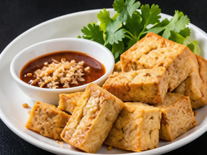 Fried tofu with peanut sauce
