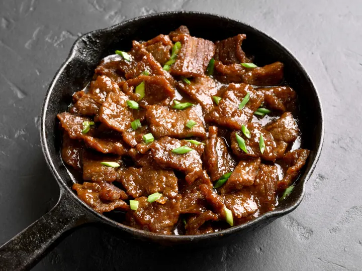 Mongolian beef in a skillet